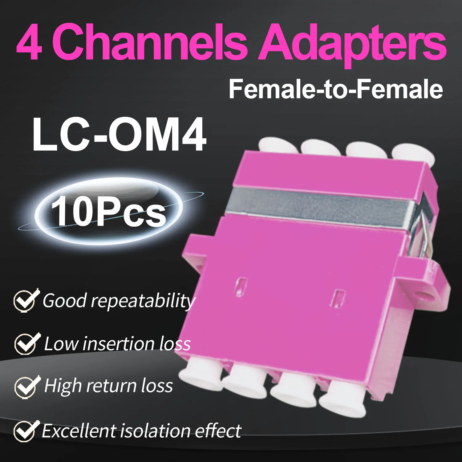 

10 Pcs LC OM4 to LC OM4 Couplers, 4 Channels Fiber Optical Adapters Cable Connectors with Panel Mounting Wing Fiber Flange Ftth