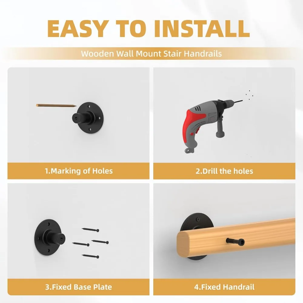 درابزين الدرج الداخلي والخارجي، درابزين خشبي غير قابل للانزلاق مثبت على الحائط بطول 5 أقدام لسلامة سلالم #4