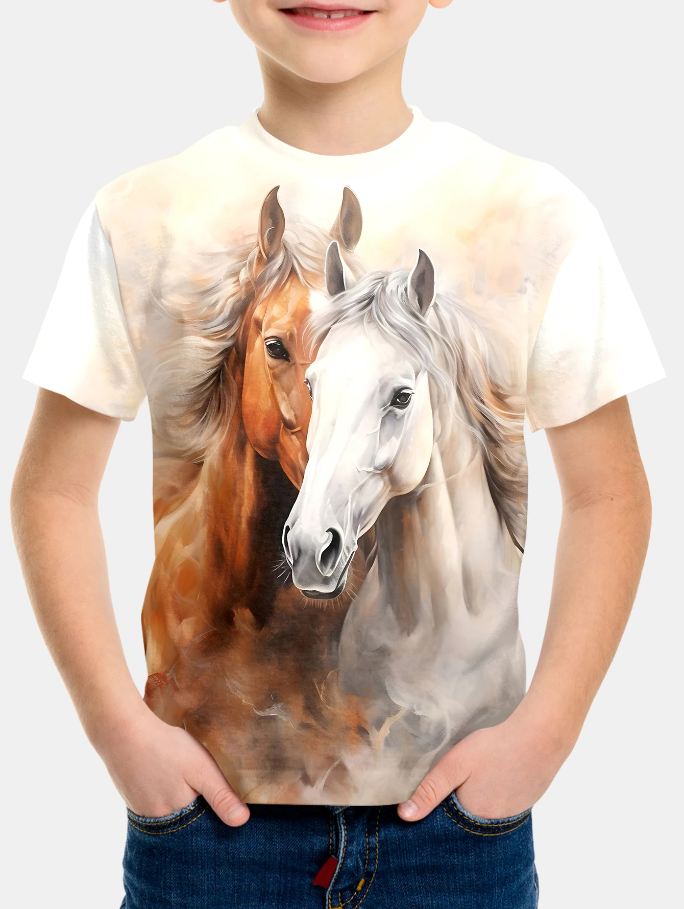 Camiseta de caballo para niños y niñas, camisa de 19 colores, ropa para niños pequeños, camiseta 3d para niños, camiseta para niños de 4 a 14 años, Coreano