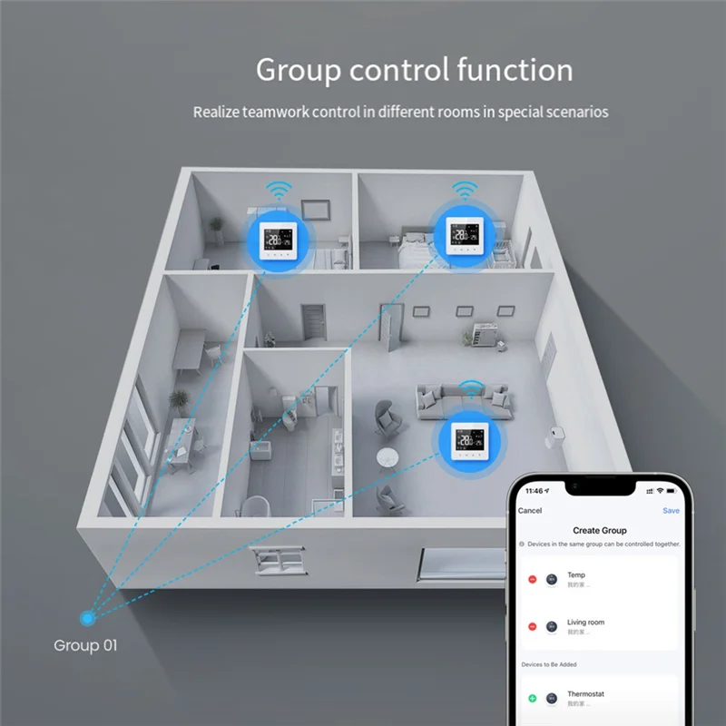 Tuya Wifi 온도 조절기 가스 보일러 용 스마트 홈 배터리 구동 온도 컨트롤러는 음성 보조 장치와 함께 작동합니다. 흰색 ABS