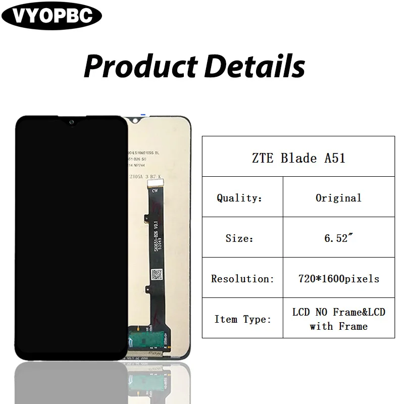 LCD Display For ZTE Blade A51 6.52\