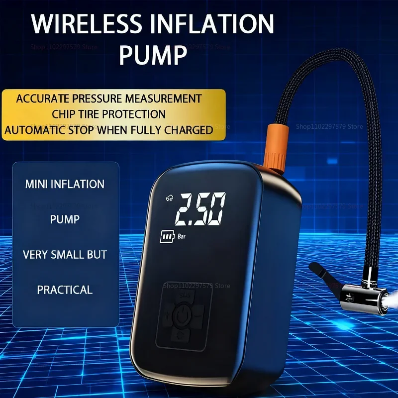 

Новинка 2023 года, портативный беспроводной цифровой автомобильный воздушный насос, многофункциональный баскетбольный велосипедный насос для экстренного накачивания с ЖК-дисплеем