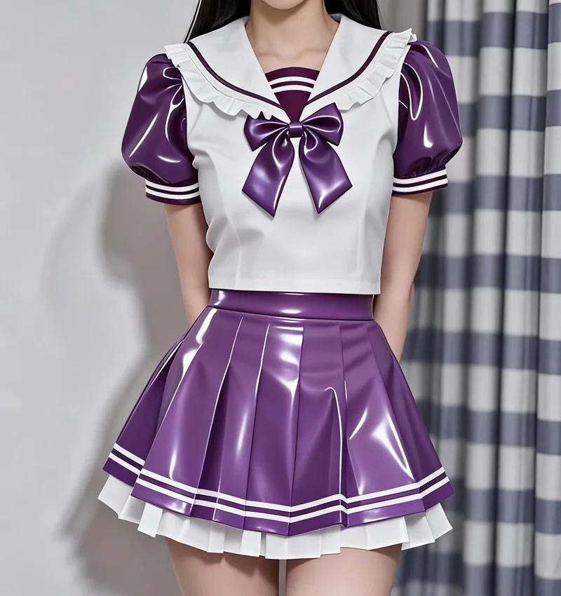 

Latex Rubber Gummi Cosplay Dress 0.4mm S-XXL Top And Short Skirt Set for Masquerade Parties