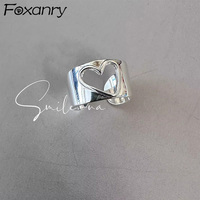 Foxanry Hollow Love Heart Wide Rings For Women Couples Korean Fashion Creative Simple Classic Elegant Daily Party Jewelry Gifts