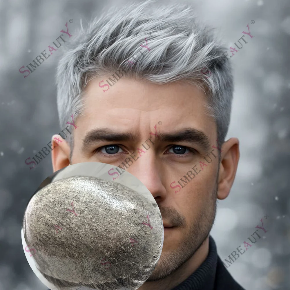 Undetectable Super Durable 0.1mm Injection PU Base 100% Human Hair Toupee for Men Natural Hairline Brown Black Grey Man Hairpiec