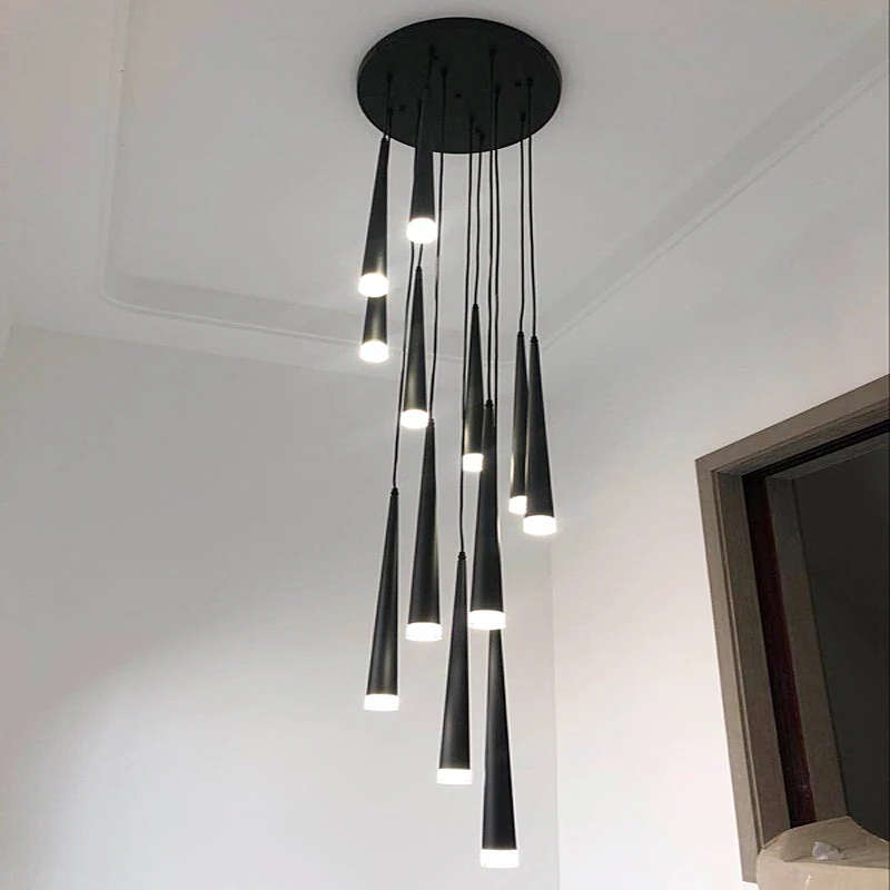 

Tapered Pendant Modern Family Living Room Hanging Lamps Designer Villa Ceiling Penthouse Hanging Wire Long Staircase Chandelier