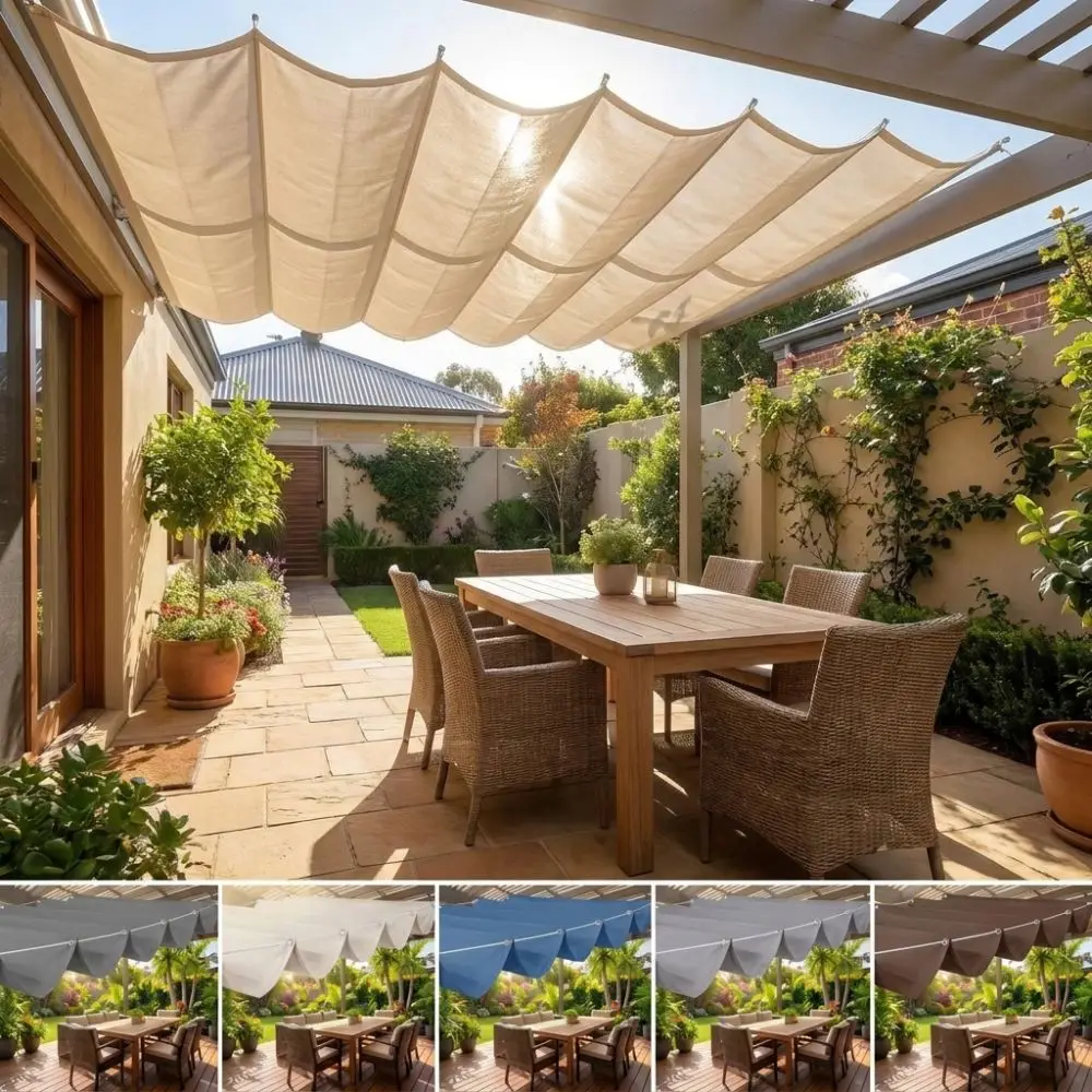 Waterproof Wave Retractable Sun Shade Canopy Heavy Duty Telescopic Garden Sunshade Net Rainproof Thick Polyester Sun Shade Sail