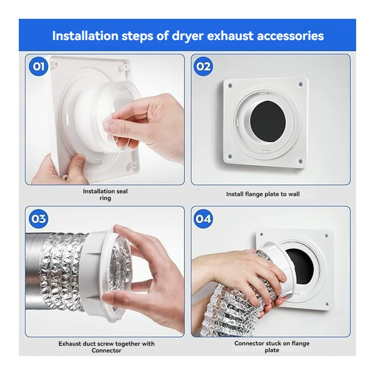 A04R-Dryer Vent Wall Plate with Hose(4 Inch 8 Feet),Twist Lock Dryer Vent Connector Kit,4 Inch Dryer Duct Connector Flange A