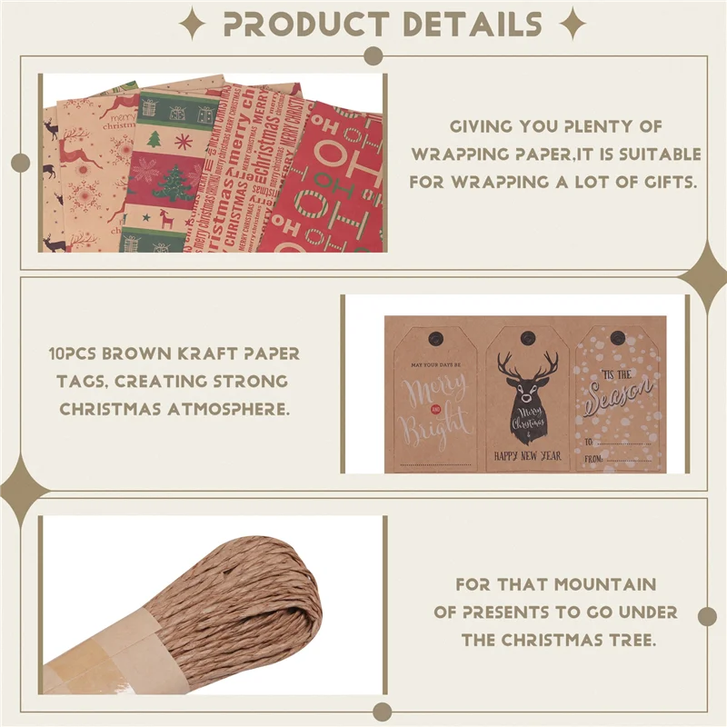 Practical-6 Pack Wrapping Paper Sheets,For Christmas Birthday Party Wrapping Paper Set Gift Wrap Papers