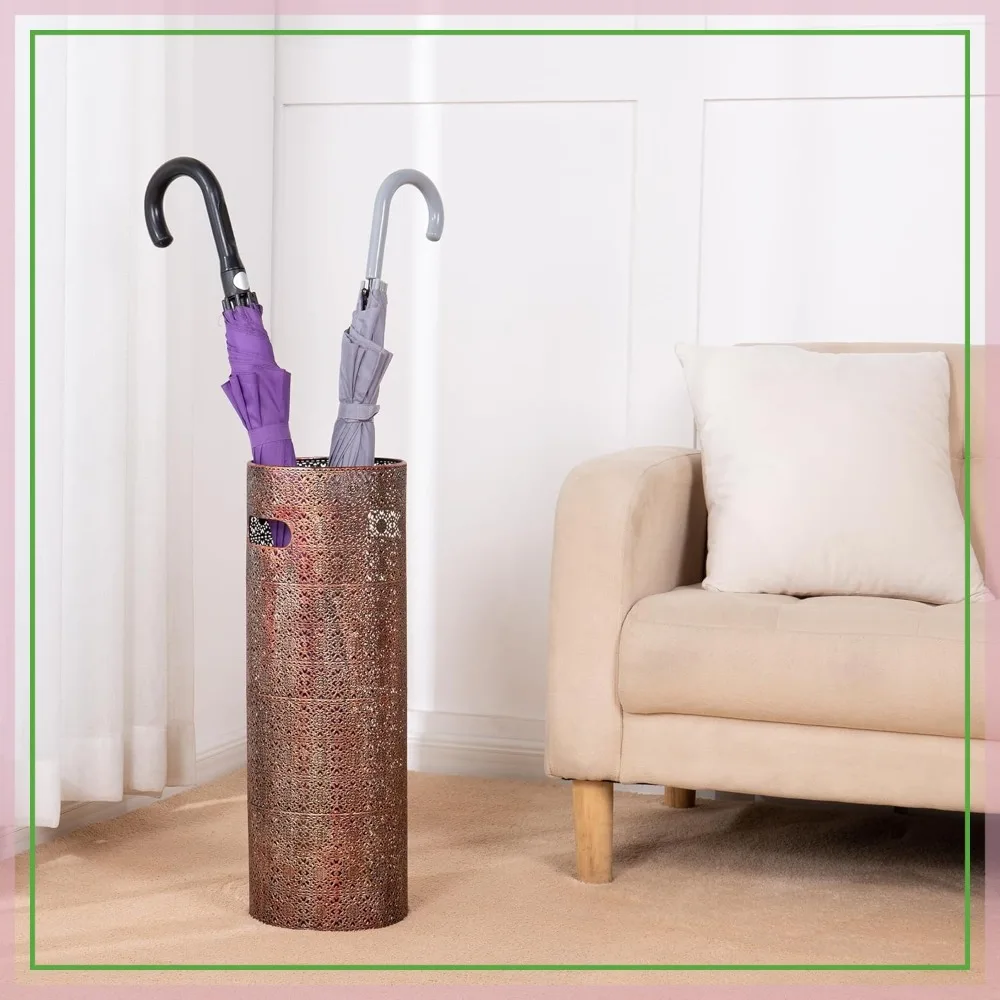 

Heavy Duty Metal Umbrella Stand - 21 Inch Storage for 8 Umbrellas, Indoor Outdoor Use, Modern Entryway Organizer, Copper Lace
