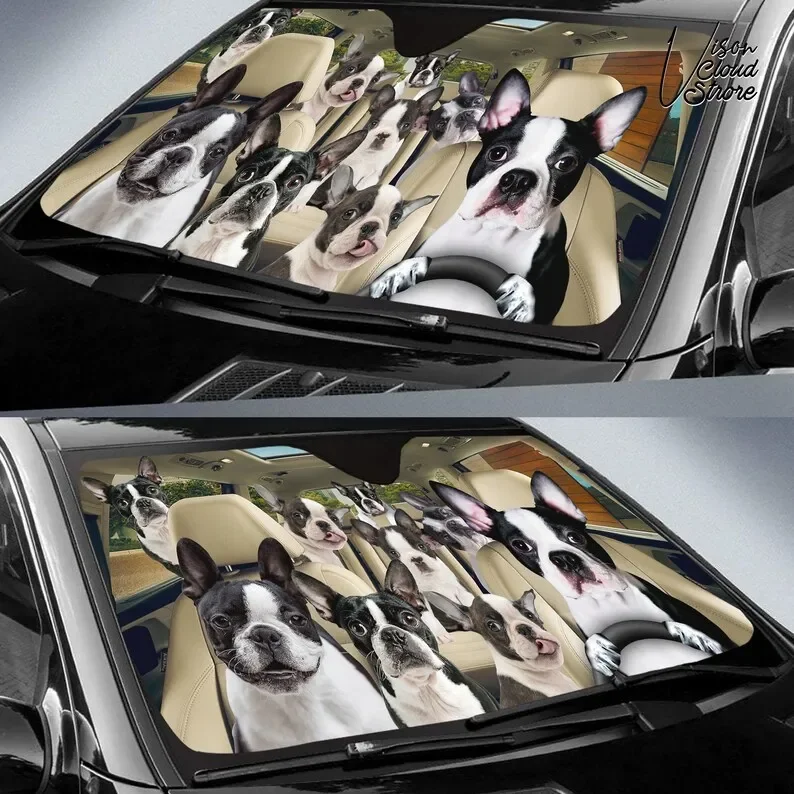 Boston Terrier Personalized Car Sun Shade Camping Car Accessories Gift Decor Custom Car Gift For Him  For Dad Gift Accessori