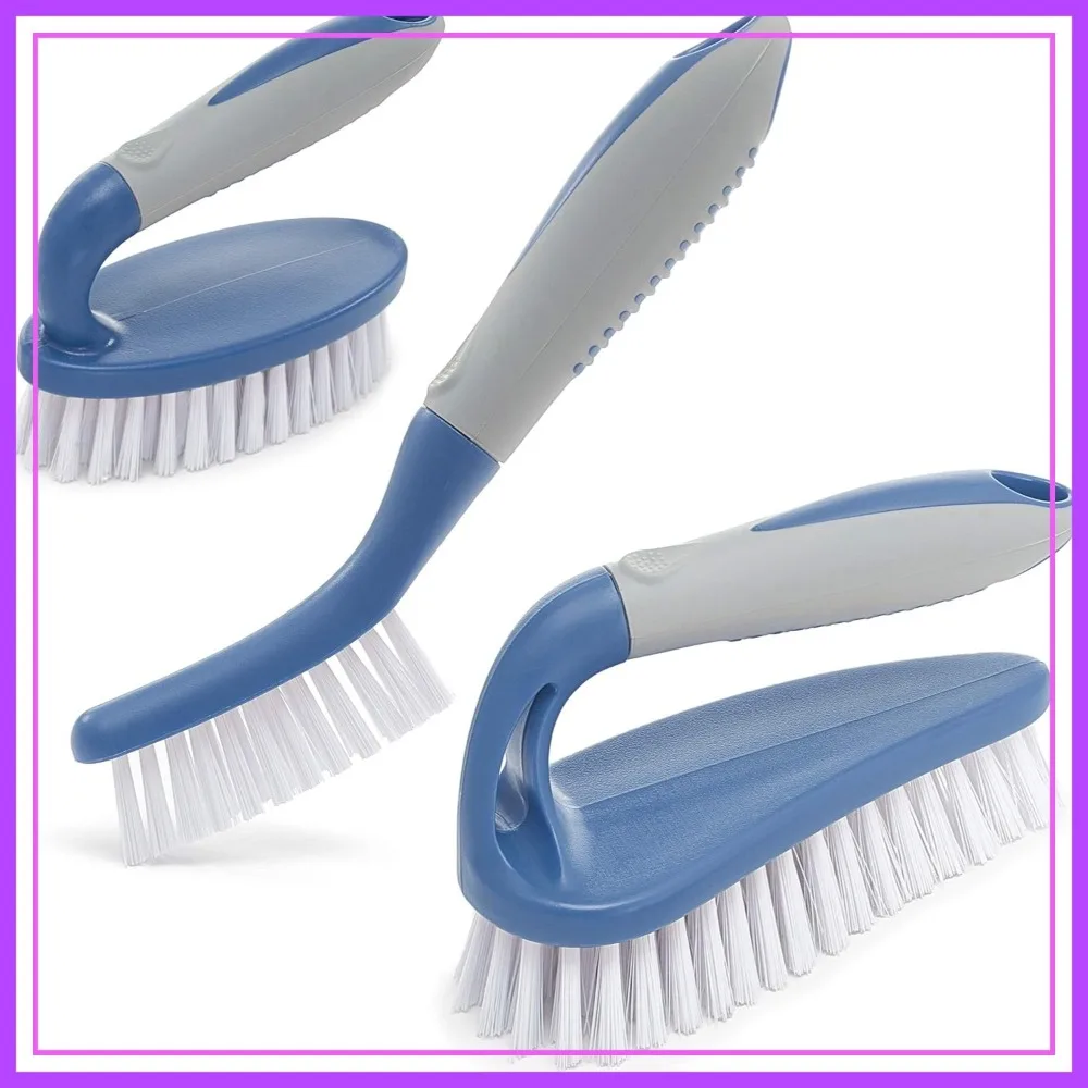 

3-Piece Scrub Brush Set for Bathroom, Kitchen, Tile, Grout, Carpet - Ergonomic Handle, Durable Bristles, Blue
