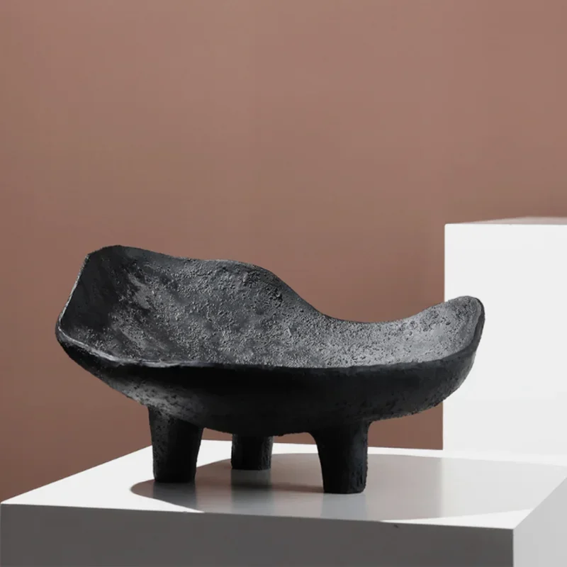

Modern Imitation Stone Tool Black Three Legged Fruit Tray, Resin High Legged Tray, Home Desktop Storage Container, Decoration