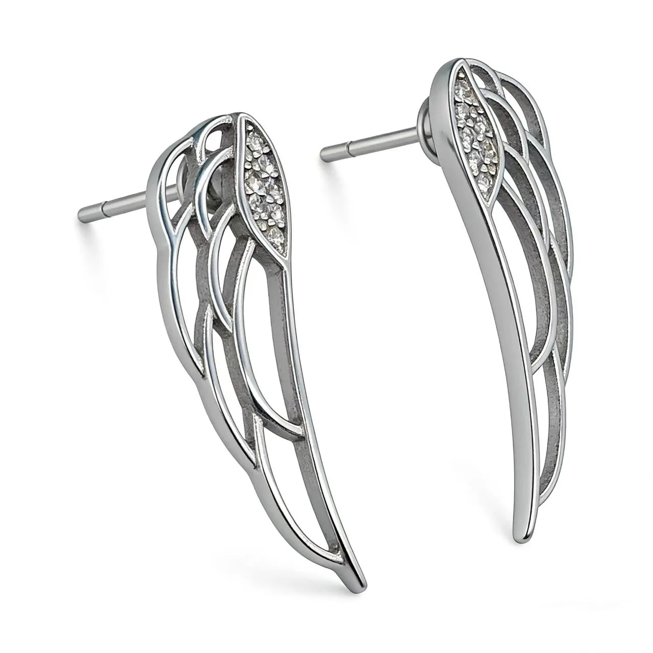 

S925 Silver Angel Wing Earrings Shiny Zircon Inlaid Stylish Wing Stud Earrings for Women Trendy Jewelry