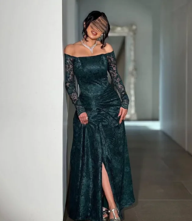 Customized High Quality Strapless Three Quarter High Fork Floor Length Green Women Dresses Evening Formal Dress Women Elegant