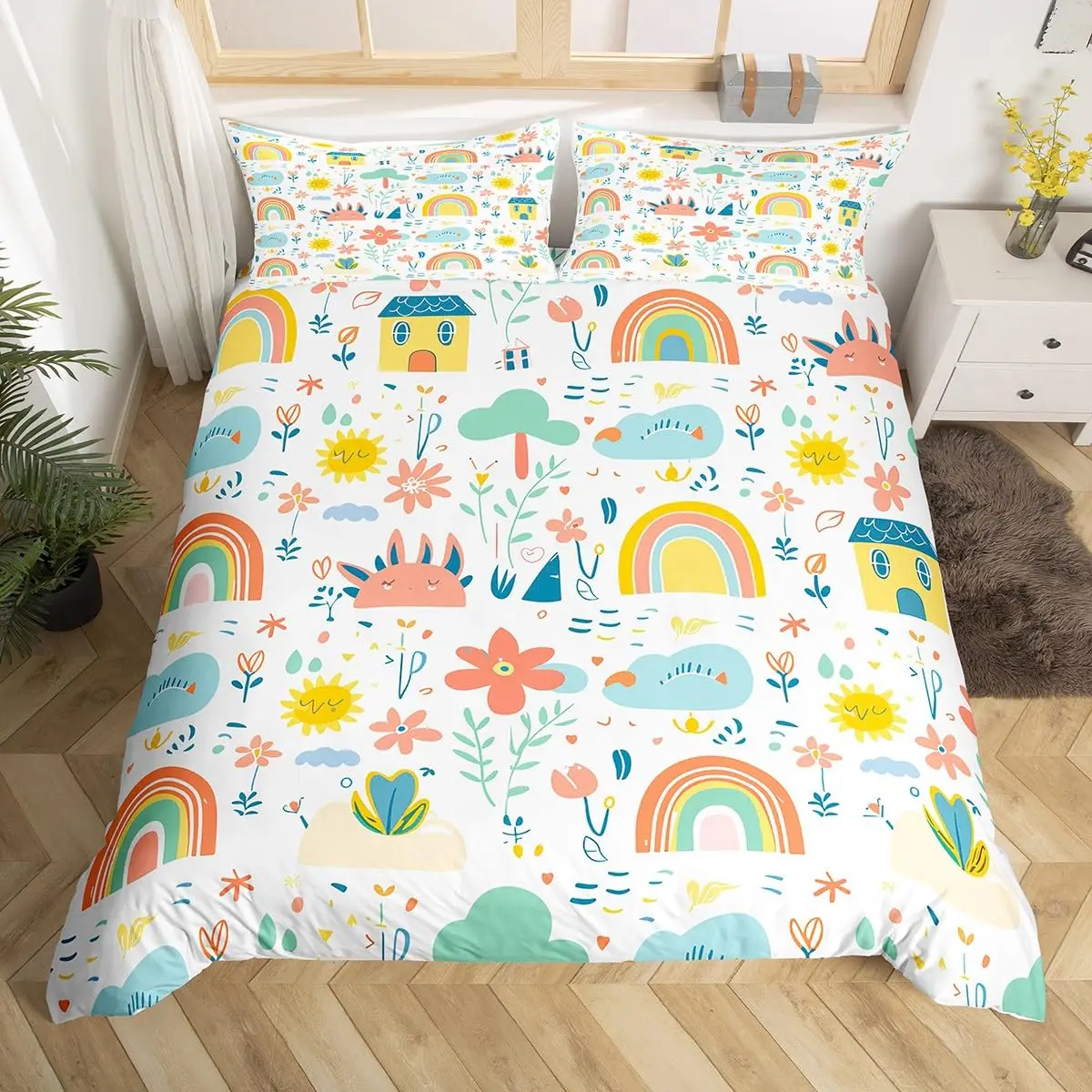 

Радужный пододеяльник, акварельный рисунок, пододеяльник с рисунком капли дождя, кавайный комплект постельного белья, корона для девочек, пододеяльник с сердечками любви