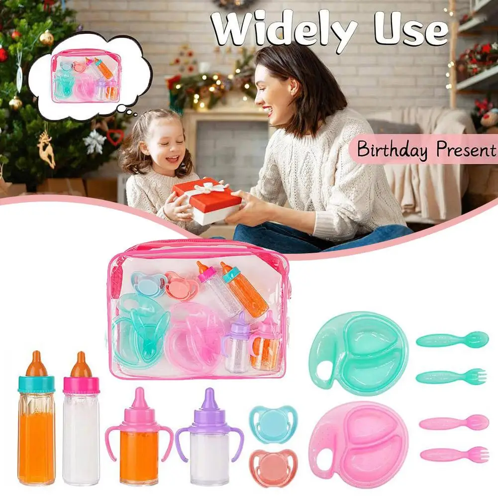 Magic Disappearing Baby Bottle Toy Set, Realistic Doll Feeding Accessories with Pacifier Juice Bottle Spoon, Pretend Play