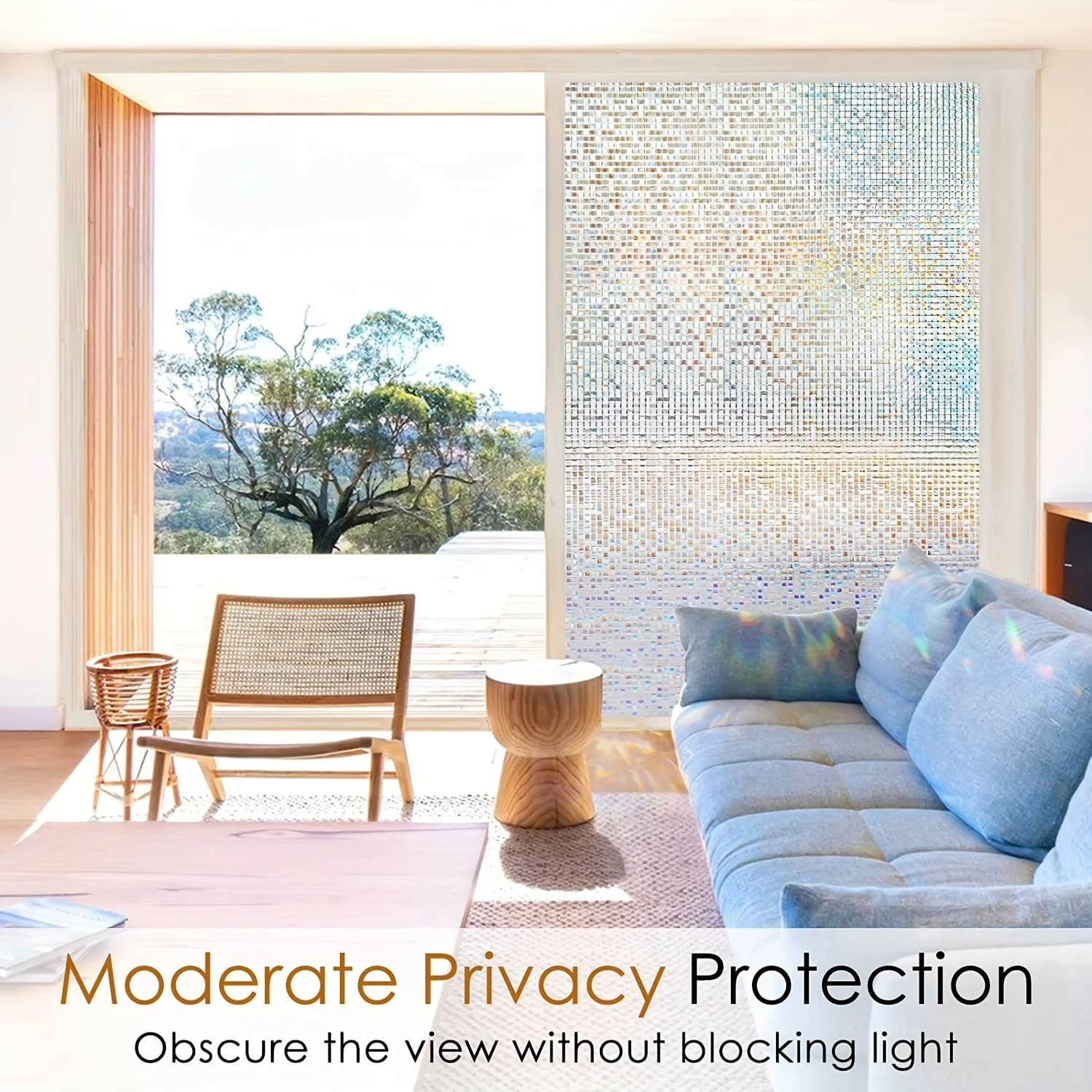 1 Sheet Iridescent Mosaic Pattern Privacy Window Film Static Cling No Glue Removable for Bathroom Kitchen Bedroom Glass