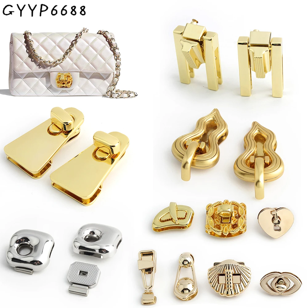 10Sets Various Shapes DIY Metal Turn Lock Snap For Bags Handbag Twist Latch Clasps DIY Closures Buckle Replacement Accessories