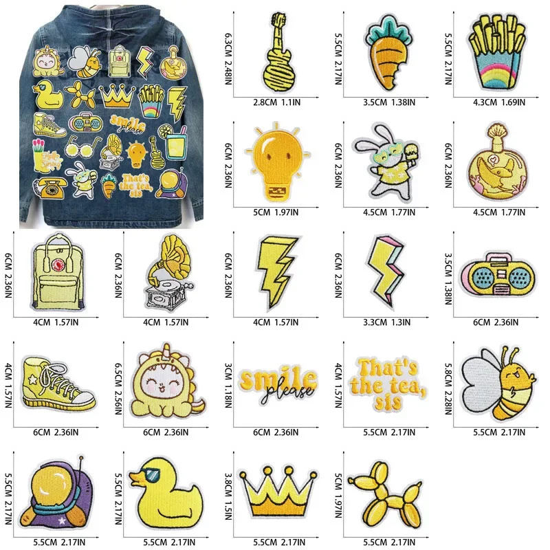 50Pcs Bulk Embroidered Patches for Clothes French Fries Clothing Stickers Sewing Iron On Patch Thermal Adhesive Applique Fusible