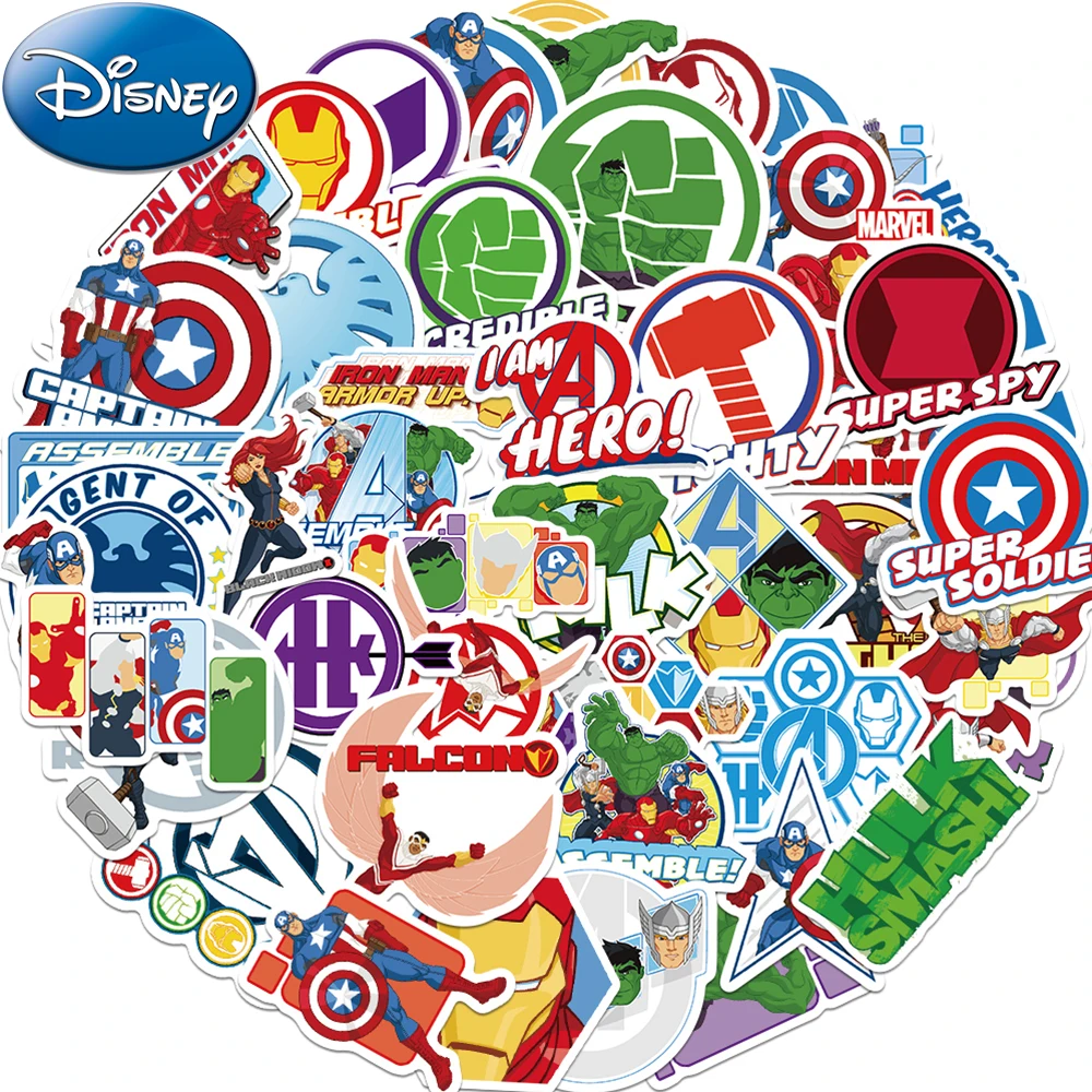 

10/30/50pcs Disney The Avengers Cartoon Stickers Decals for Kids Toy Phone Skateboard Notebook Cool Super Hero Graffiti Sticker