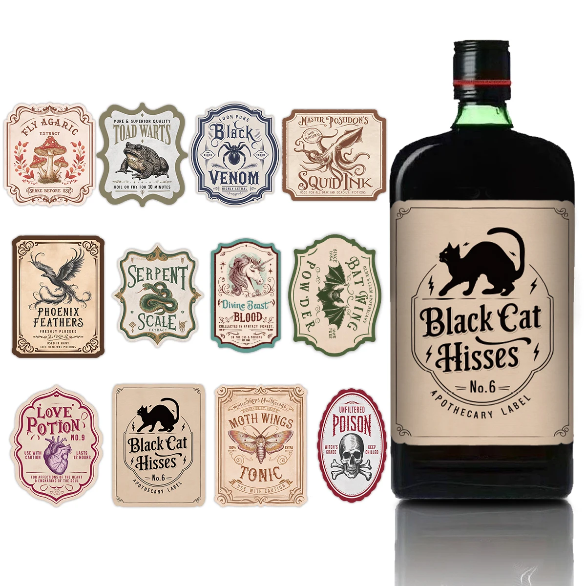 12 Uds. Etiquetas de botellas de Halloween-pegatinas de pociones de proporción de localización, para fiesta de Halloween, decoración de envoltura de regalos espeluznante DIY, accesorios de Cosplay