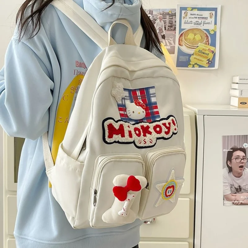 Sanurgente-Cartable d'étudiant Hello Kitty, sac à dos de dessin animé mignon, grande capacité, décontracté et léger, nouveau