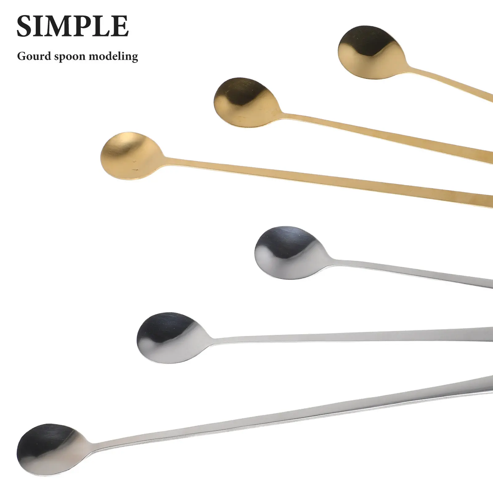 6Pcs Elegant Gourd Tip Stainless Steel Long Stirring Spoon for Cocktails Iced Tea Coffee Honey Scooping Ice Cream