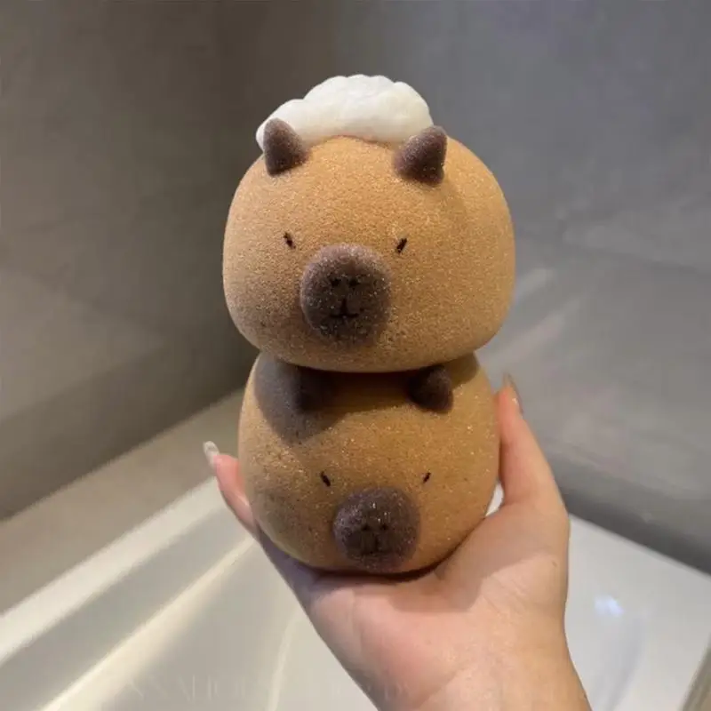 Capybara Bath Sponge Ball Cute Cartoon Animal Baby Shower Brushes Body Cleaning Brush Bubble Sponges Bathroom Accessories