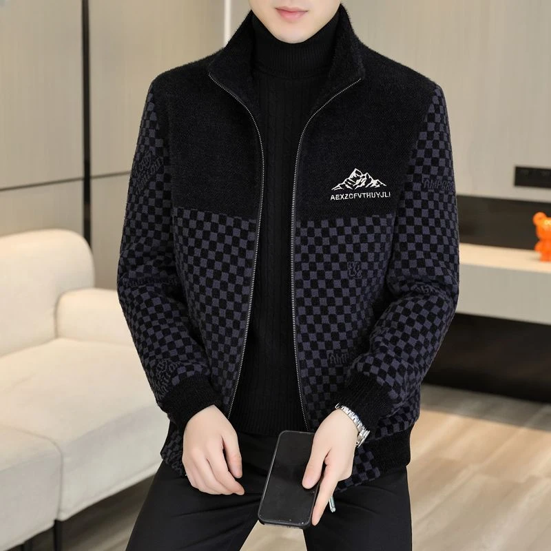 2024 neue Männer High-End-Woll mantel lässig All-Match-Fleece gefüttert dicke kurze Outwear männliche große Stehkragen Mode jacke