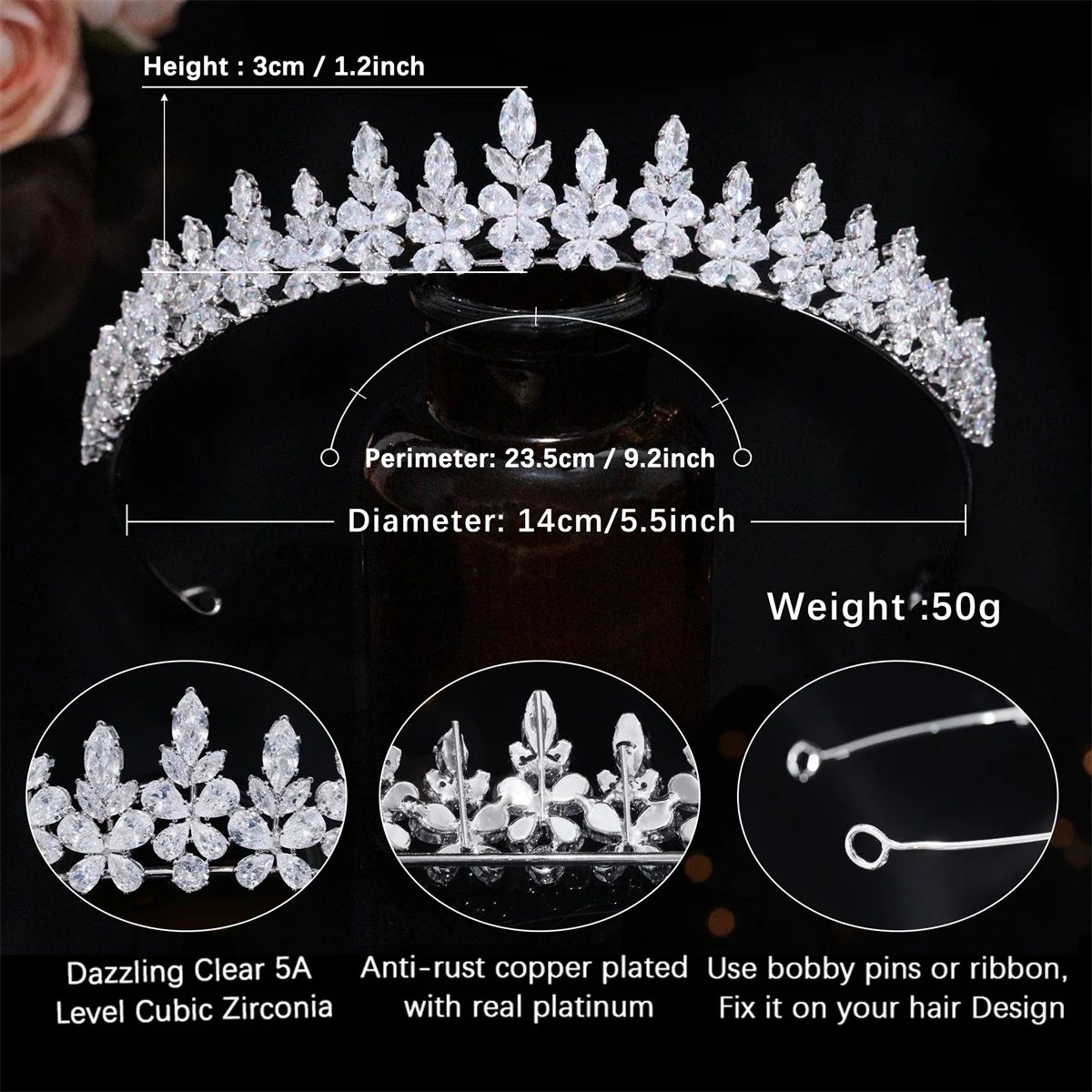 TAZIRN Sparkling 5A Zirconia Wedding Crowns for Bridal Bridesmaid Exquisite Handmade CZ Girls Princess Party Hair Ornaments Gift