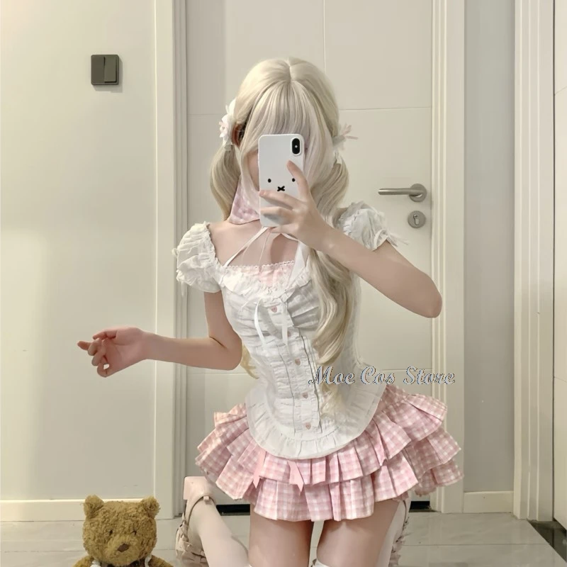 Anime Nana Komatsu Cosplay Dating Suit Pink Skirt Top Jirai kei NANA Cosplay Costume Wig Vintage Retro Outfit Halloween Manga view 6