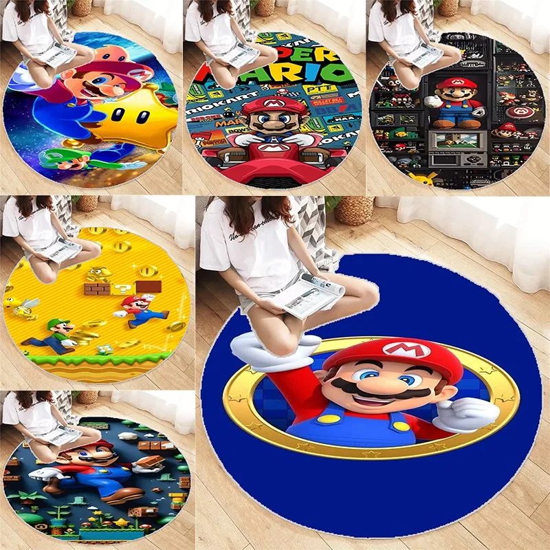 MINISO Disney Animated Mario Printed Round Carpet Living Room Bedroom Beautiful Non -slip Door Pad Floor Mats Birthday Girl Gift