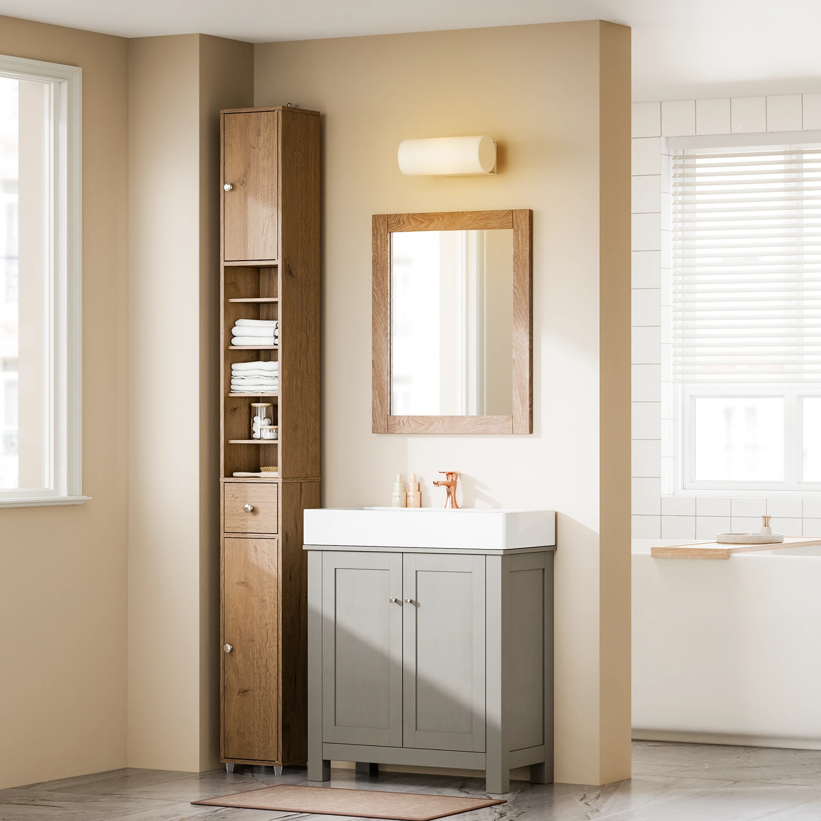 SoBuy BZR34 Badezimmerschrank Hochschrank Schmal Badschrank für kleine Bäder mit verstellbaren Einlegeböden Badezimmer 20x20x180 – Detail 20