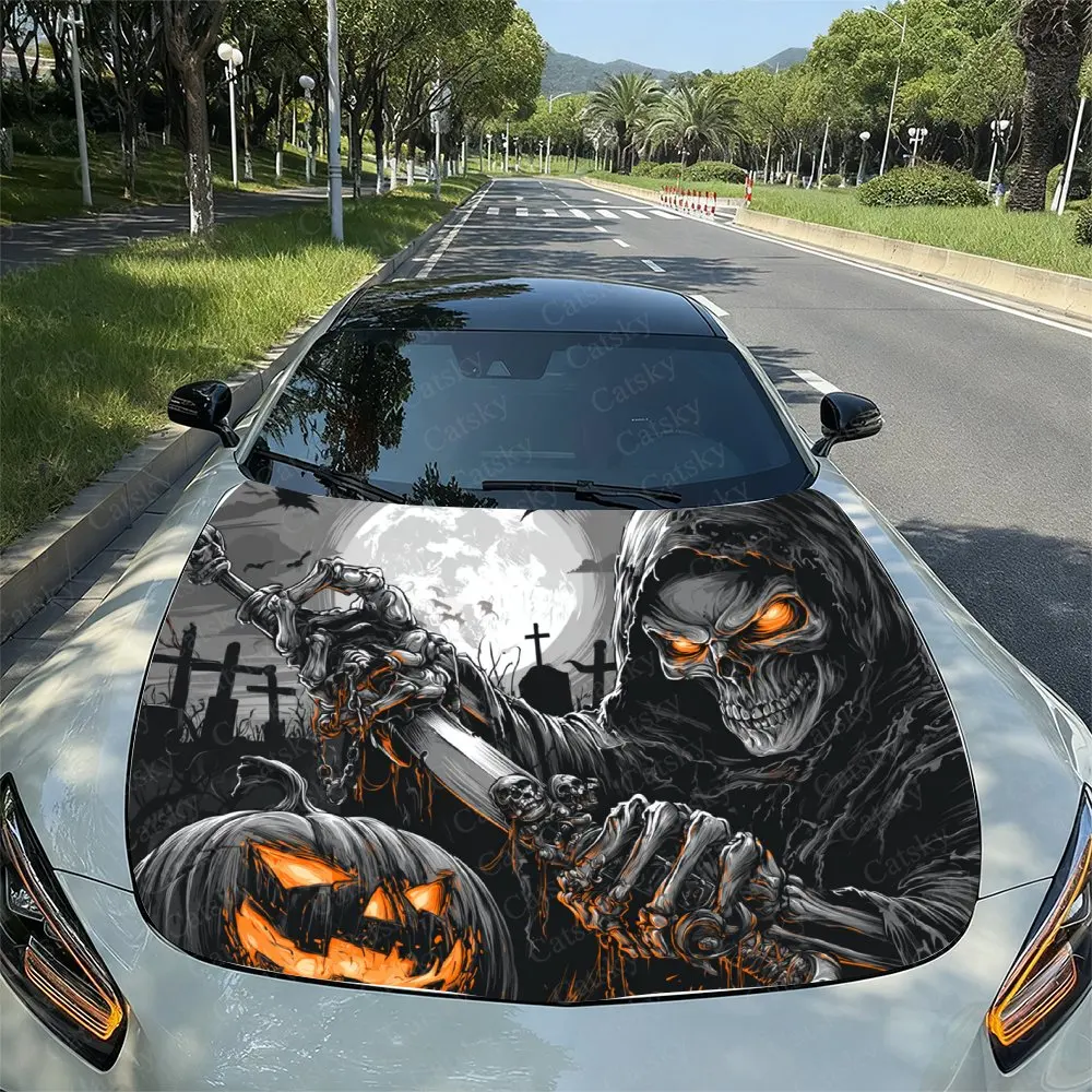 

The Grim Reaper Holding A Pumpkin Lantern Car Hood Packaging - PVC Vinyl Stickers, Car Graphic Cover Stickers, Fashionable Truc