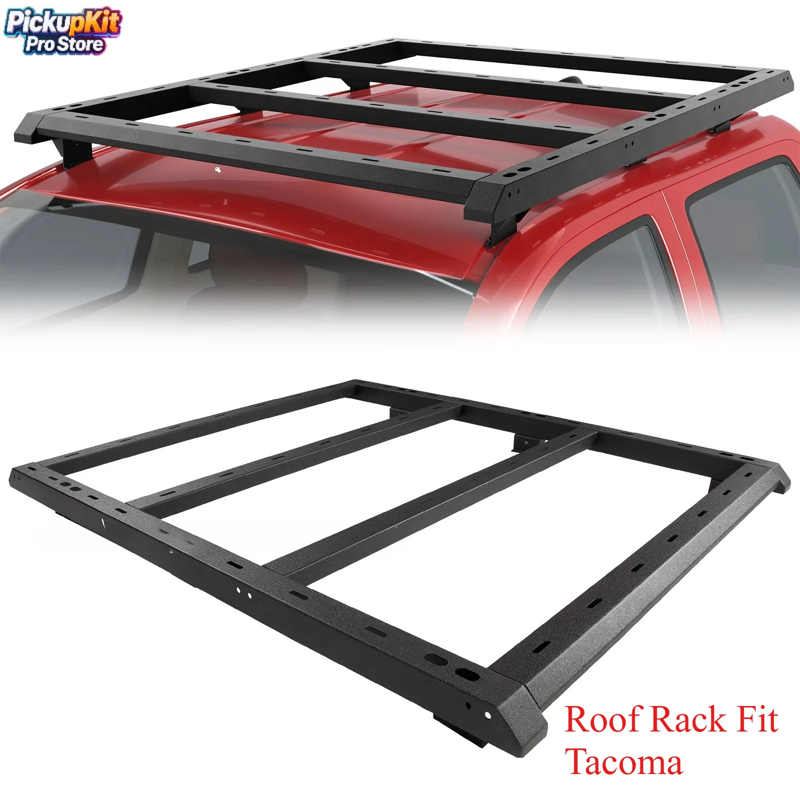 

2023 Upgraded Aluminum Steel Cross Bar Roof Rack – Black 4x4 Offroad Cargo Platform Fit Tacoma 2005+ Pickup