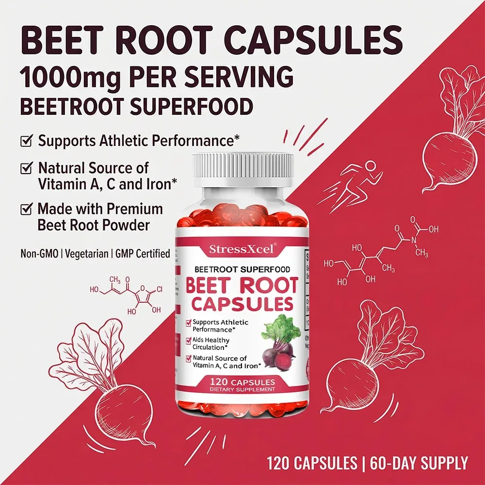 Beetroot Capsules, Supports Heart Health, Supports Heart Health, Promotes Digestive Health, and Improves Immunity, 120 Capsules