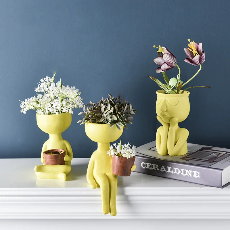 

Creative Character Resin Flower Pot Vase Home Decor Living Room Figurines For Interior Statues Sculptures Garden Decoration Desk