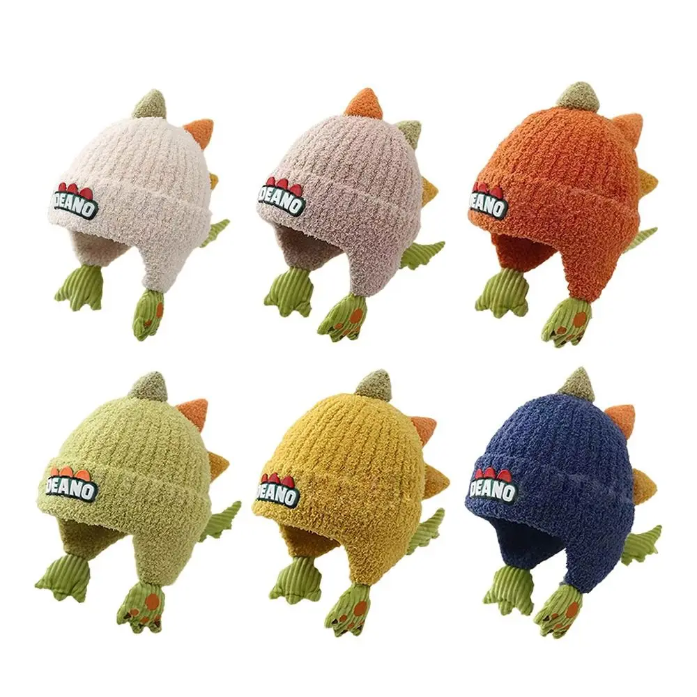 Warm Headgear Knit Ear Protection Hat Thickened Cartoon Dinosaur Hood Beanies Winter Autumn Hats Pullover Hat