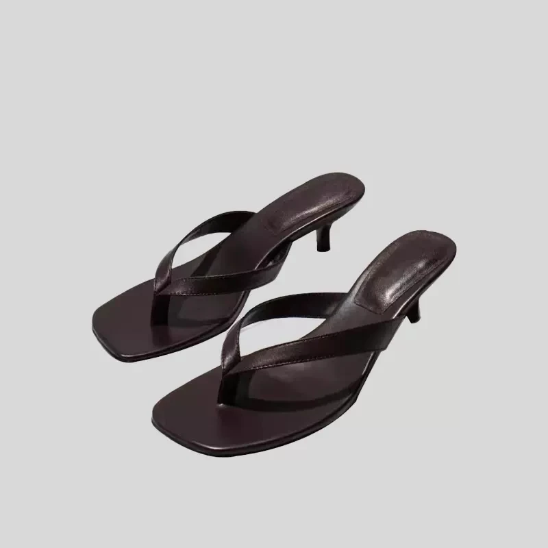 Clip-toe Fashion Sandals Women 2024 Summer New Thin Heel Flip Flops Ladies New Designer Casual Solid Color Slippers for Women