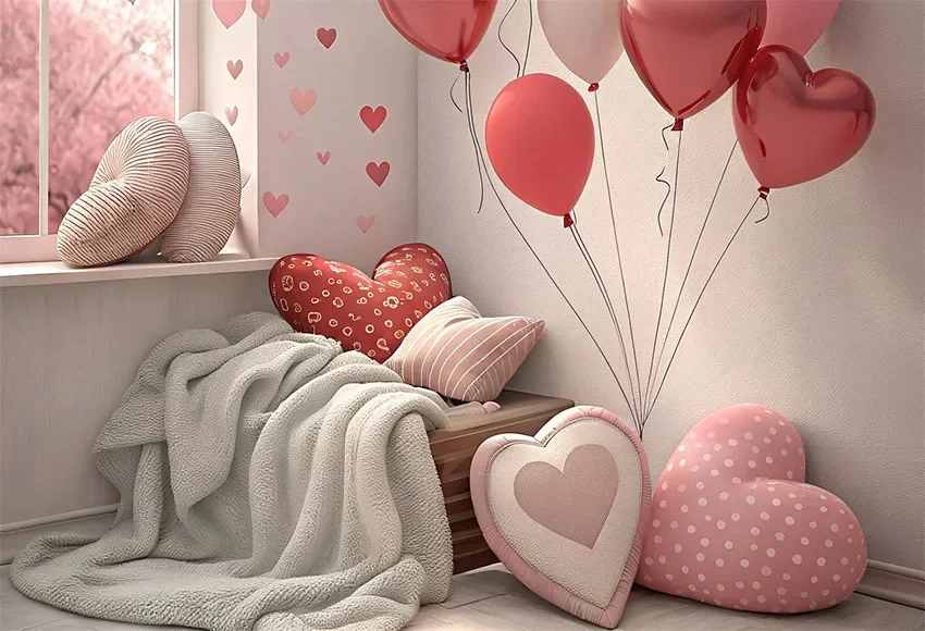 Mehofond Photography Background Valentine's Day Flower Shop Heart Balloons Kids Birthday Portrait Decor Backdrop Photo Studio