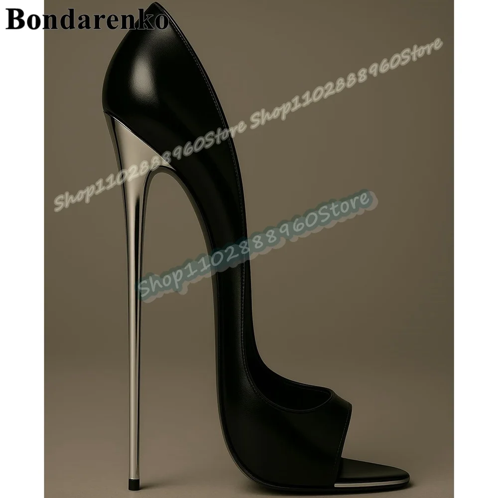 

Sexy Black Glossy Leather Shallow Pumps Super High Heel Shoes For Women Slip On Peep Toe Gorgeous Banquet Zapatos Para Mujere