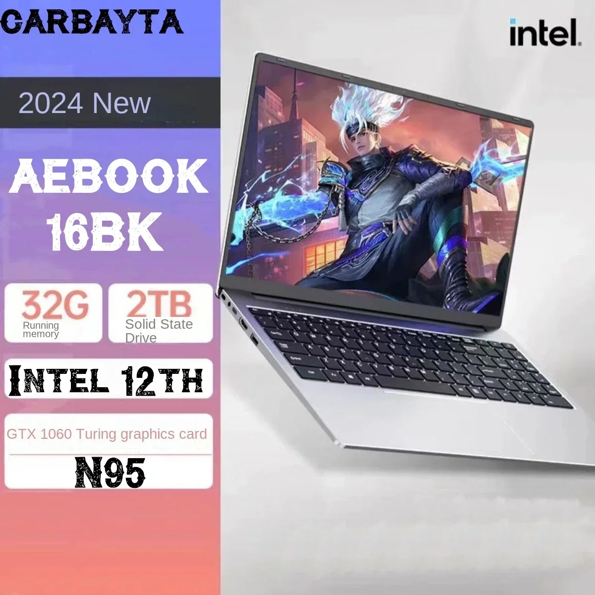 Laptop Intel 12 N95 16BK, komputer pembelajaran kantor 15.6 inci layar IPS 16G RAM 32GB NVIDIA GTX 1060 4G Windows 10 11 Pro