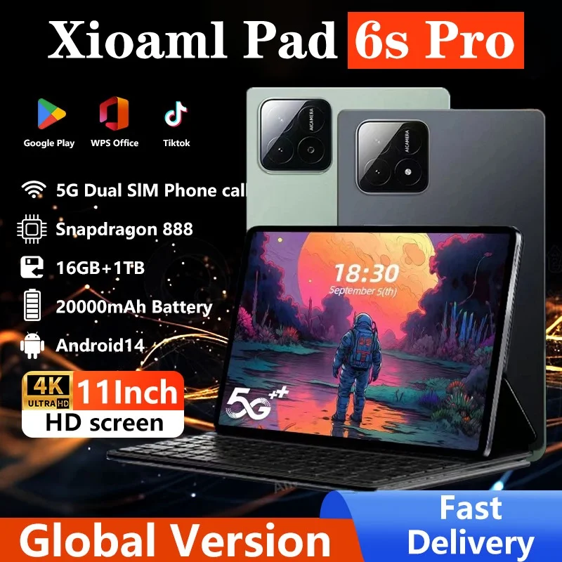 

Xioaml Pad 6s Pro Tablet PC Global Version 11 inch HD 4K Android 14 16GB+1TB 20000mAh 5G Dual SIM Bluetooth WiFi GPS Tablet 2025