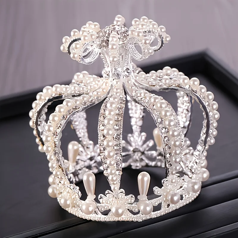 Luxury Silvery Gold Color Tiaras And Crown Simulated Pearls Crystal Rhinestone Diadems For Bride Women Wedding Hair Accessories image 4