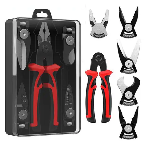 다기능 플라이어 세트, 교체 가능한 플라이어 헤드 철사 플라이어, 와이어 스트리퍼, 케이블 클램프, 크림핑 플라이어, 5 인 1 Best5 다기능 플라이어 세트, 교체 가능한 플라이어 헤드 철사 플라이어, 와이어 스트리퍼, 케이블 클램프, 크림핑 플라이어, 5 인 1 Best5
