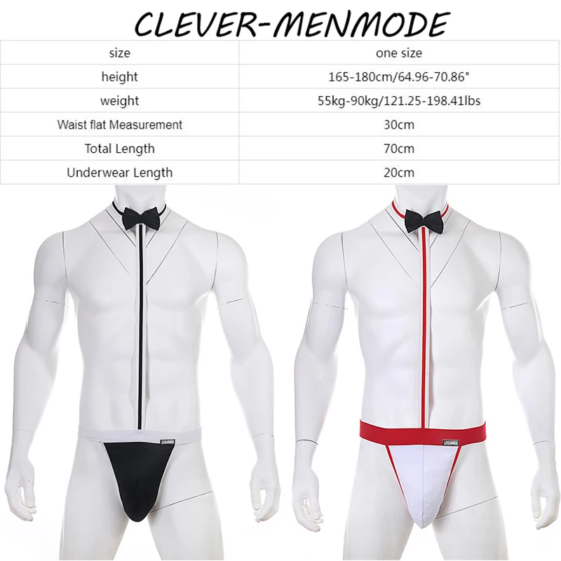 CLEVER-MENMDOE 참신 섹시한 남성 Mankini 끈 게이 속옷 에로틱 란제리 웨이터 포르노 의상 멜빵 바디 슈트 넥타이 테디