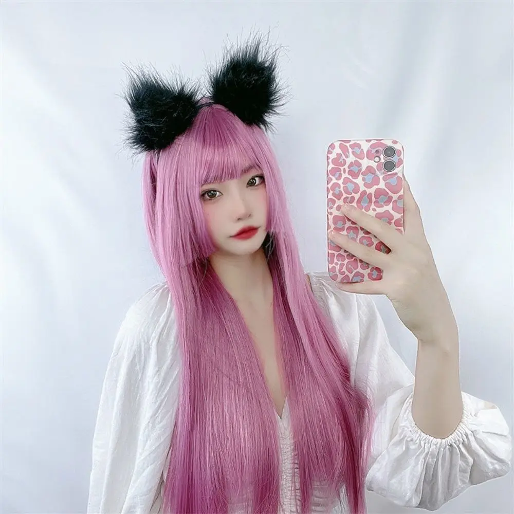 

Women Hime cut Long Straight Hair Lolita Cosplay High Temperature Fiber Synthetic Wigs Pelucas Hair Daily Party Use