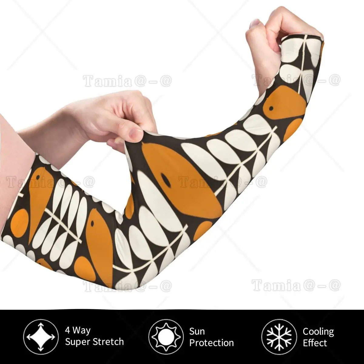 Custom Orla Kiely Scandi Sports Compression Arm Sleeves Warmer Black White Orange Multistem Birds UV Protection Tattoo Cover Up