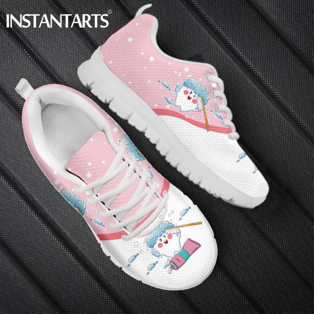 INSTANTARTS Women's Dental Shoes Women Sports Shoes Cute Tooth Brush Cartoon Design Female Sneakers Girls Soft Tennis Shoes 2023